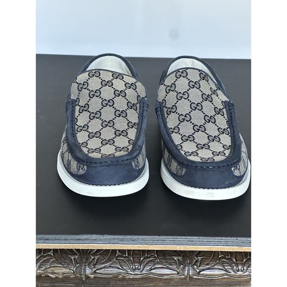 Gucci Men’s GG Leather/Canvas Boat Shoes Beige/Blue 9.5 (Gucci 9) 786485 IT NIB main image 10